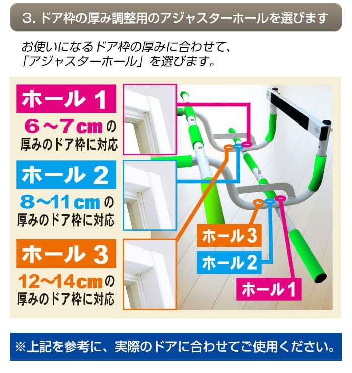 ドアの厚みに応じて調節可能